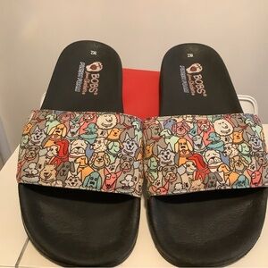 Bobs Skechers slides- Black with Multicolor Cartoon Design
